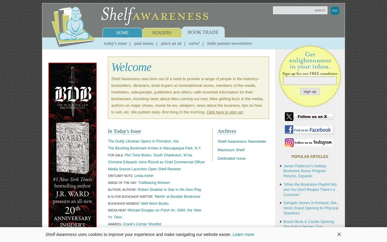 Shelf Awareness: Daily Enlightenment for the Book Trade homepage screenshot