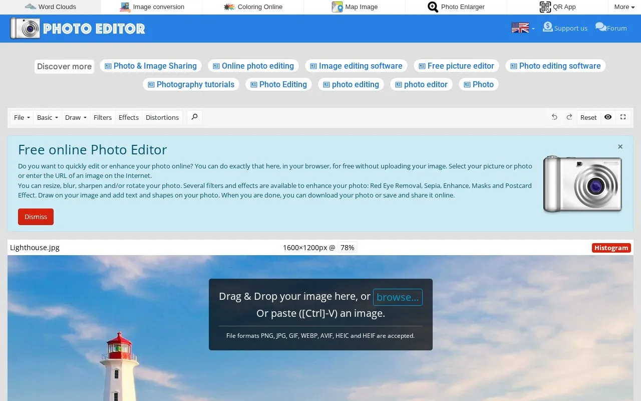 Online Photo Editor homepage screenshot