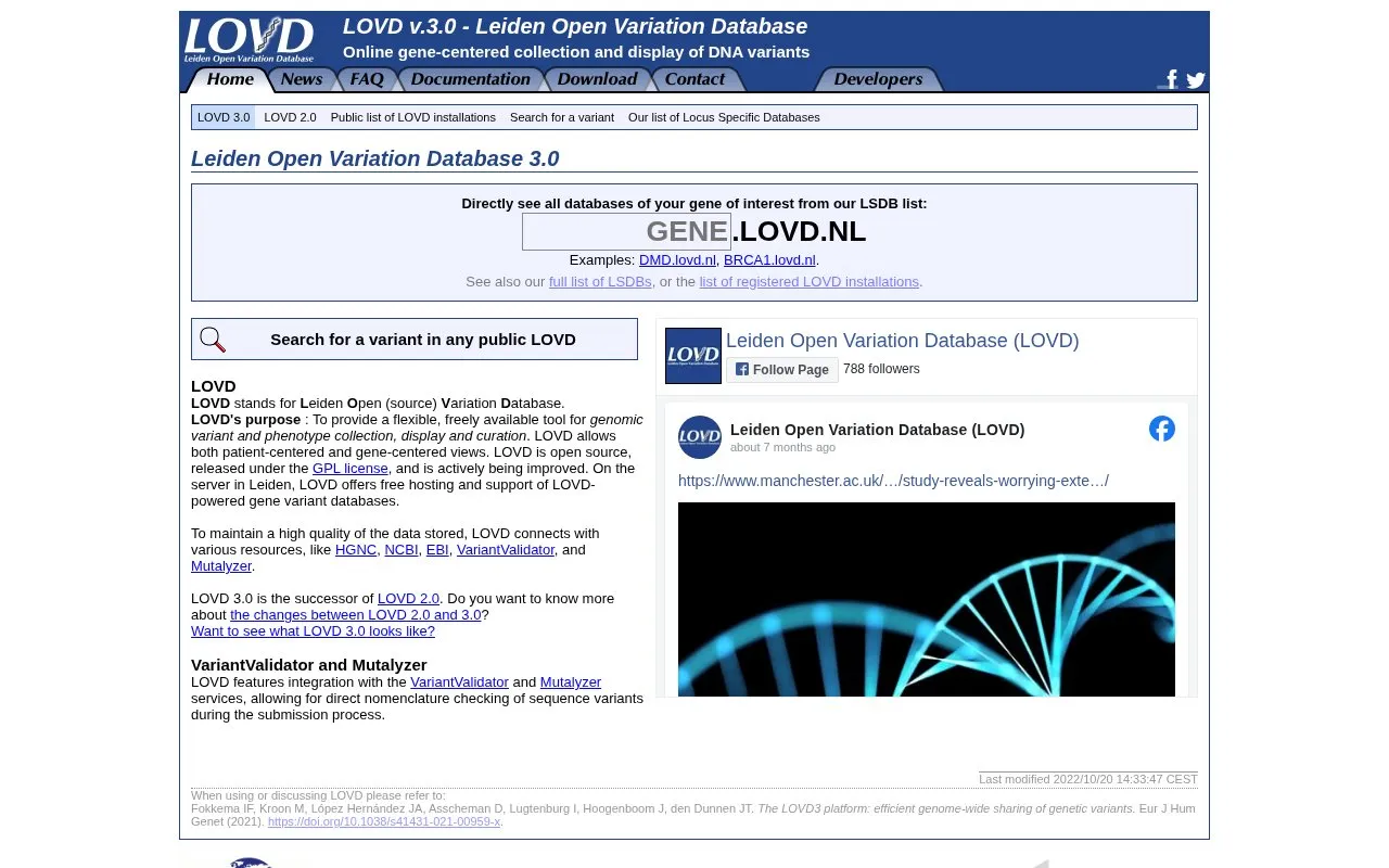 Leiden Open Variation Database homepage screenshot