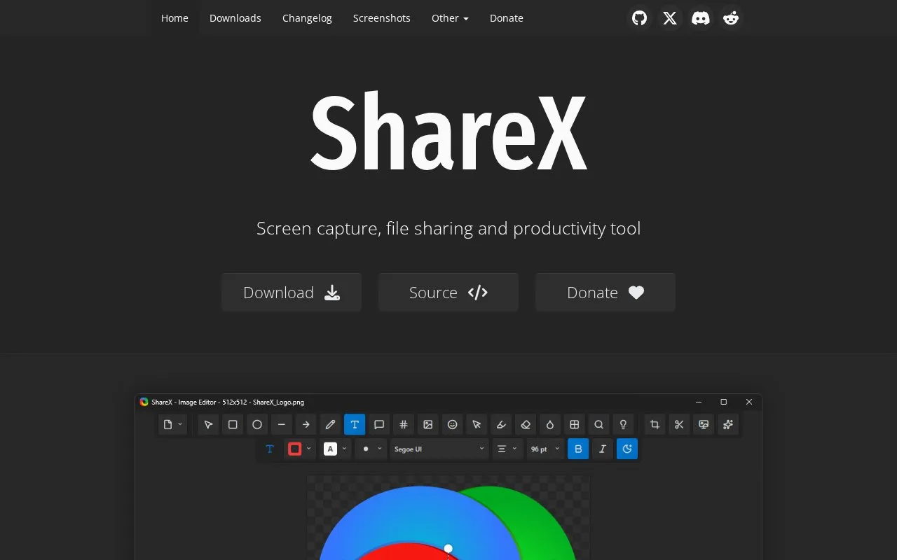ShareX homepage screenshot