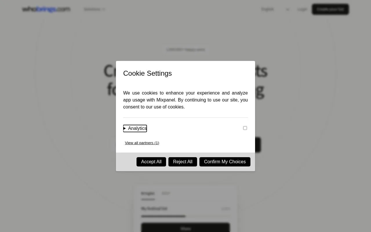 WhoBrings homepage screenshot