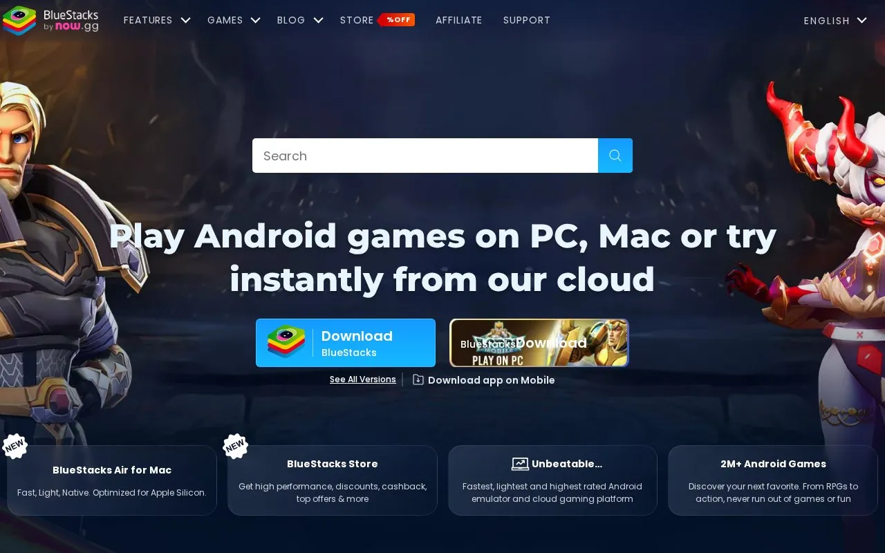 Bluestacks homepage screenshot