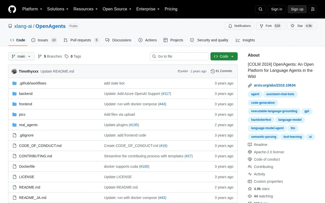 OpenAgents homepage screenshot