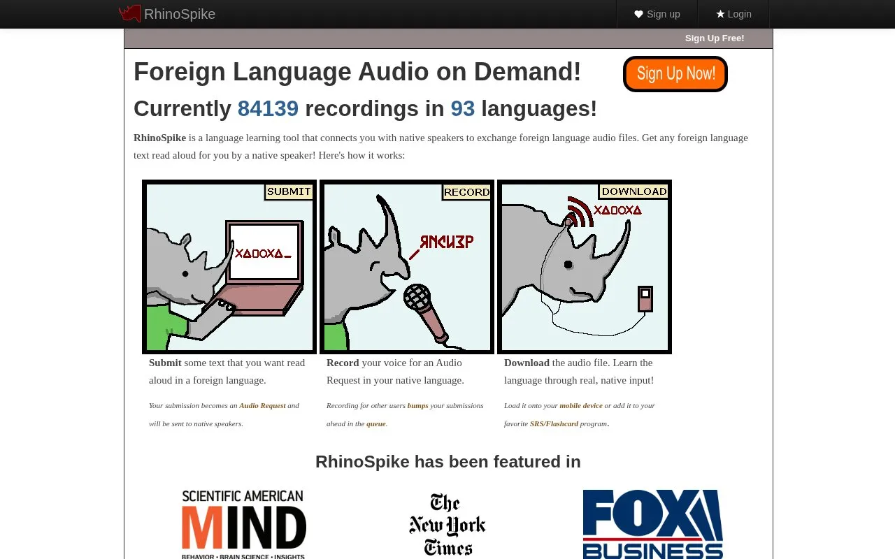 RhinoSpike homepage screenshot