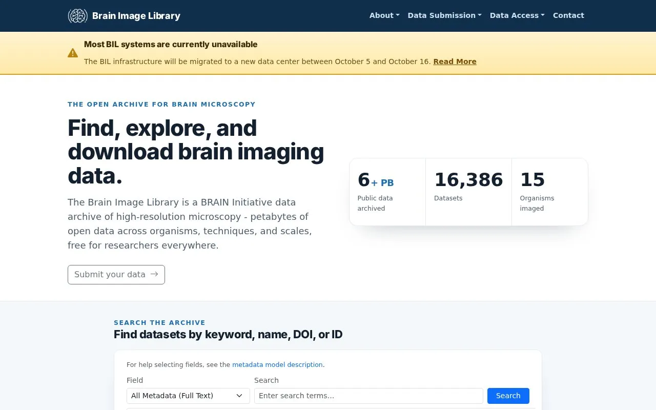 Brain Image Library homepage screenshot