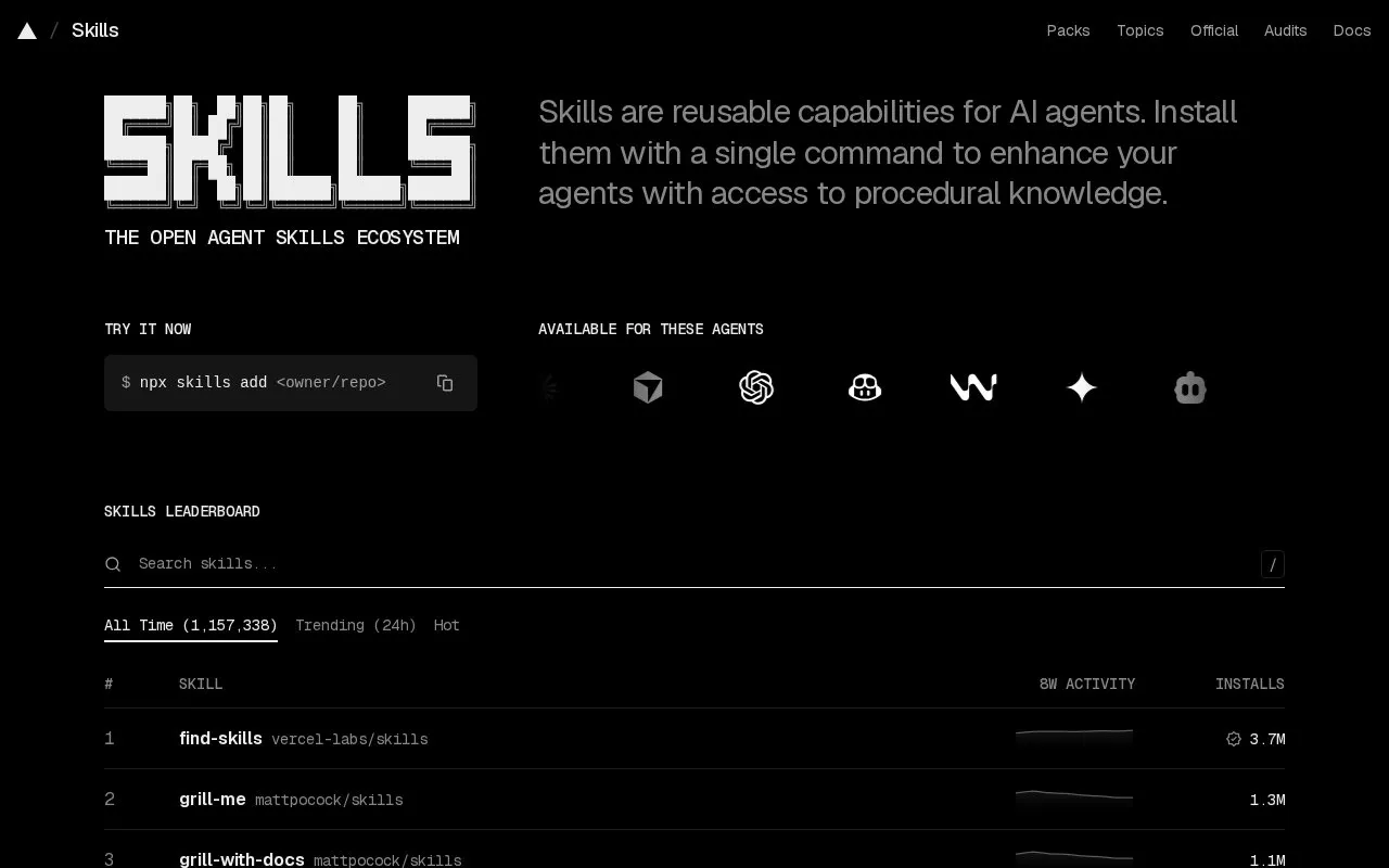 Skills homepage screenshot