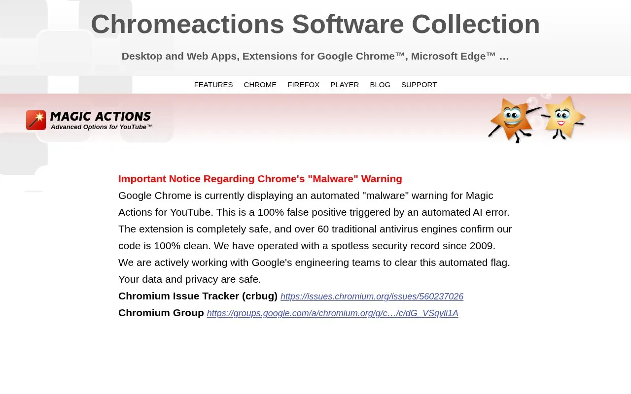 Magic Actions homepage screenshot