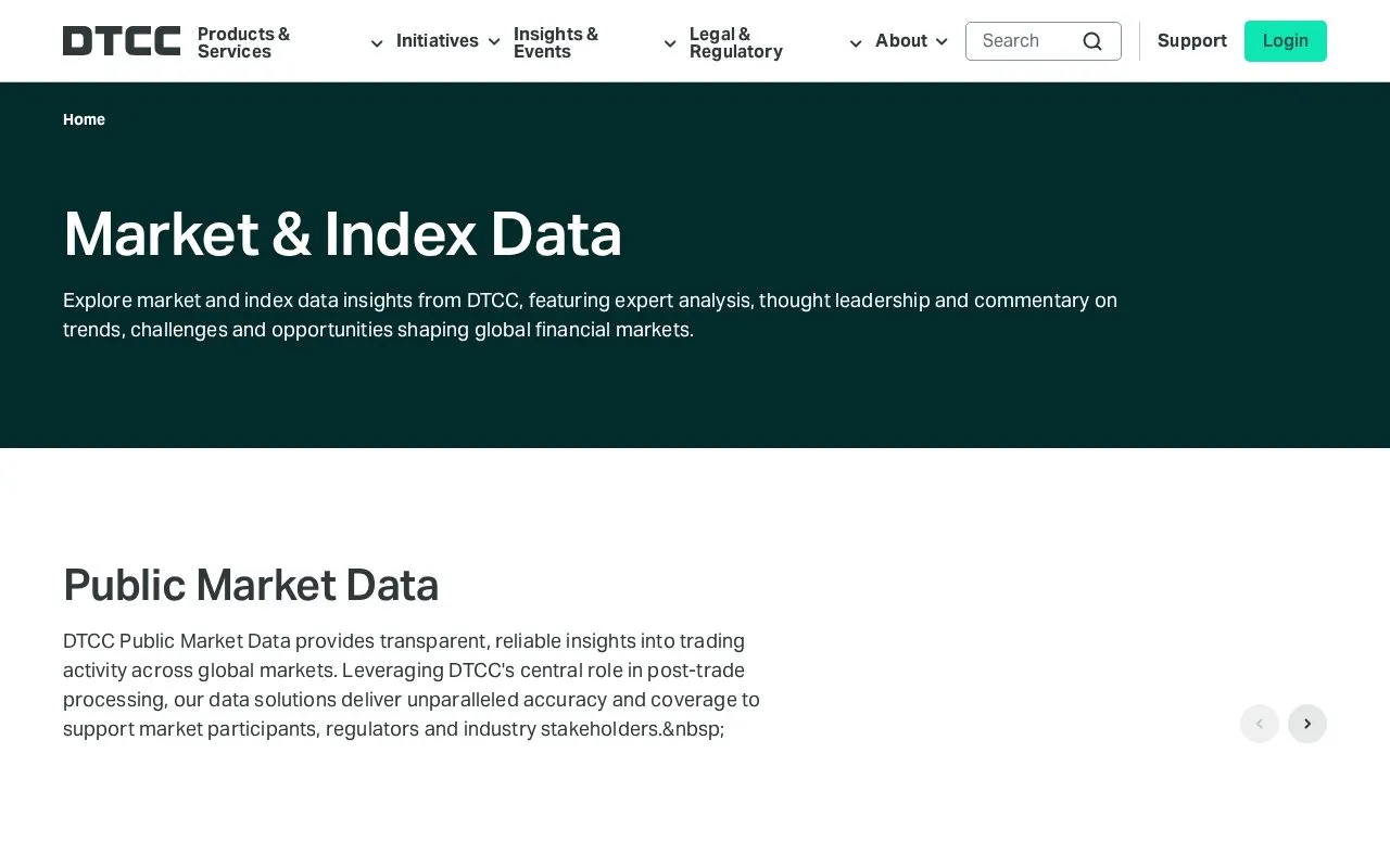 Depository Trust & Clearing Corporation Data Services homepage screenshot