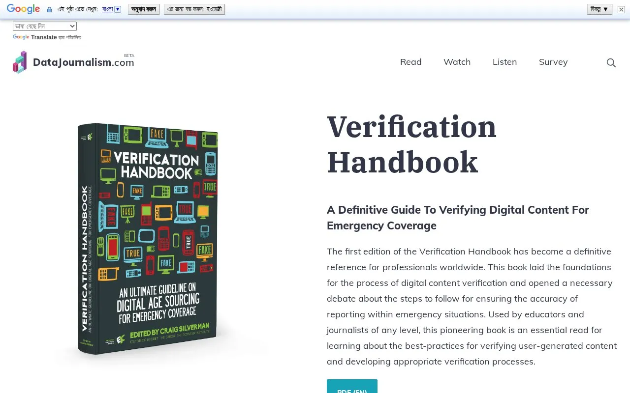 Verification Handbook homepage screenshot