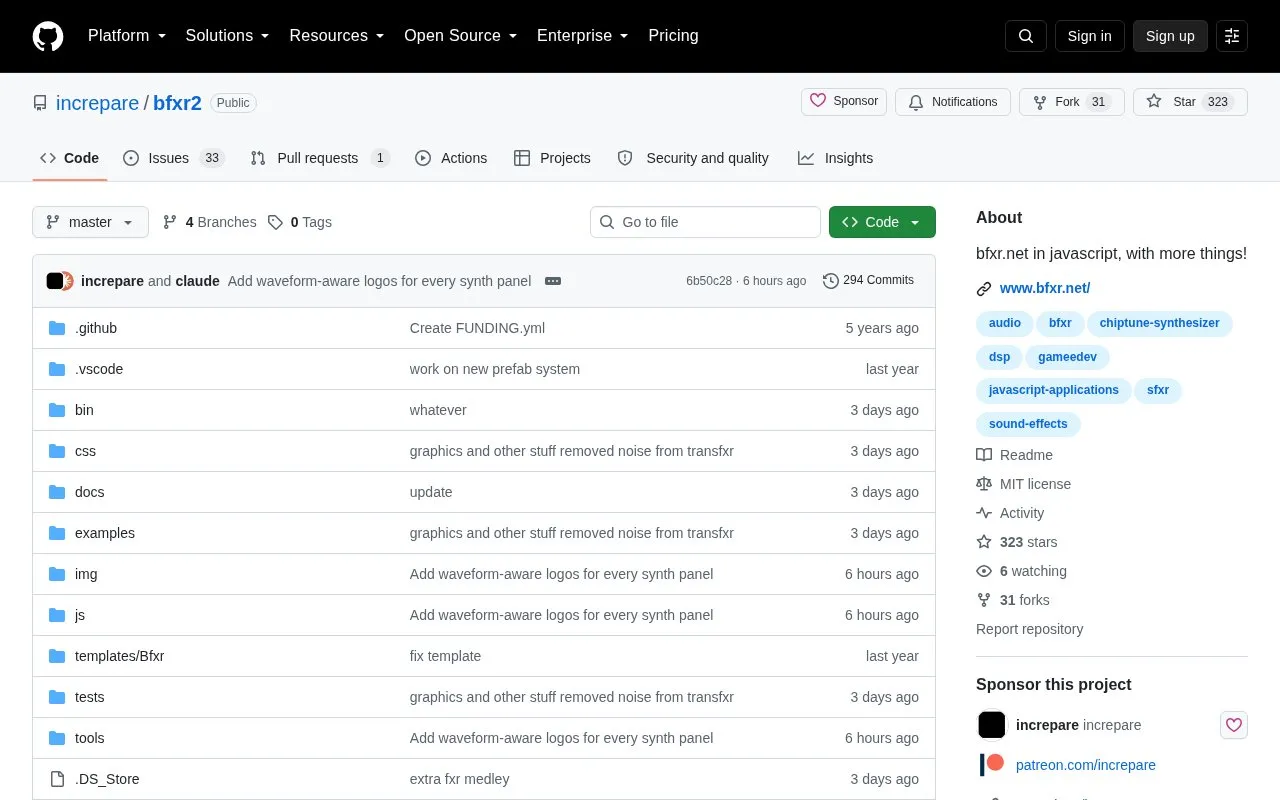 Bfxr2 homepage screenshot
