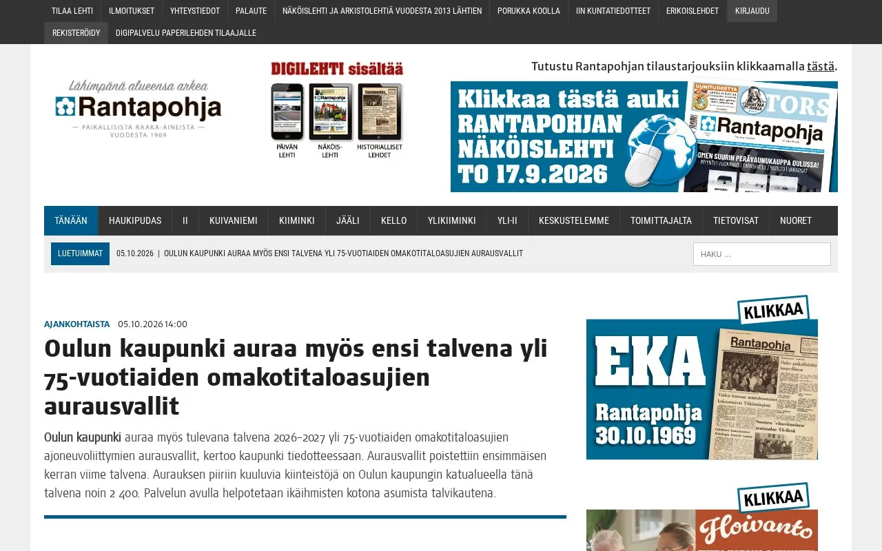 Rantapohja homepage screenshot