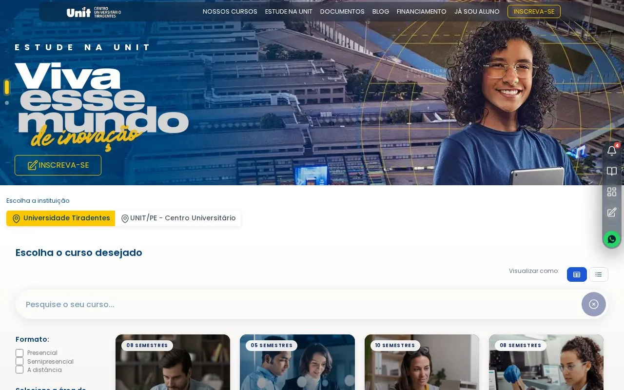 Universidade Tiradentes homepage screenshot