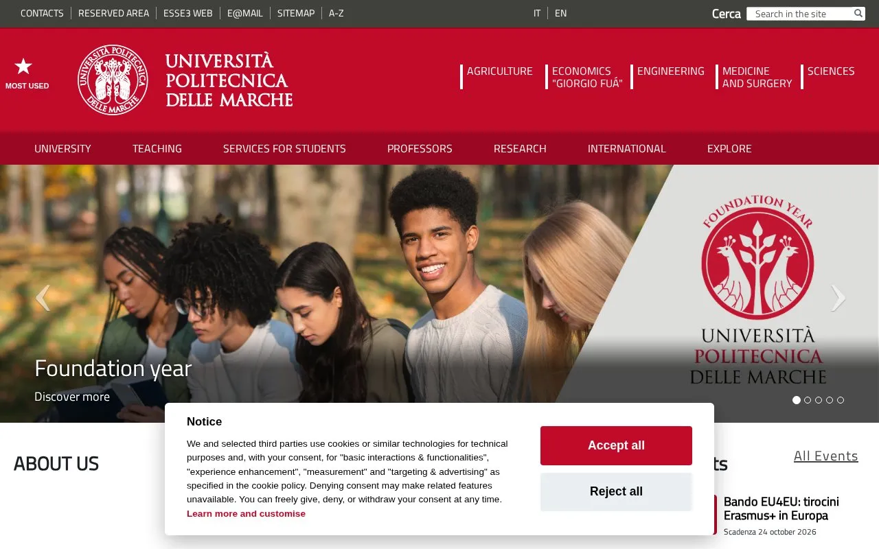 Universita Politecnica delle Marche homepage screenshot