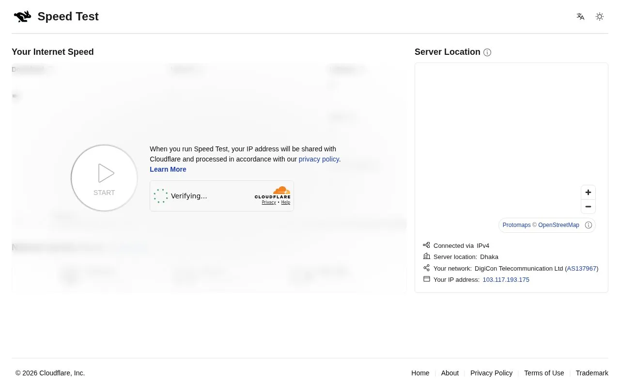 Cloudflare Speed Test homepage screenshot