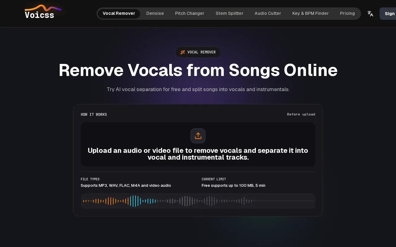 Voicss homepage screenshot