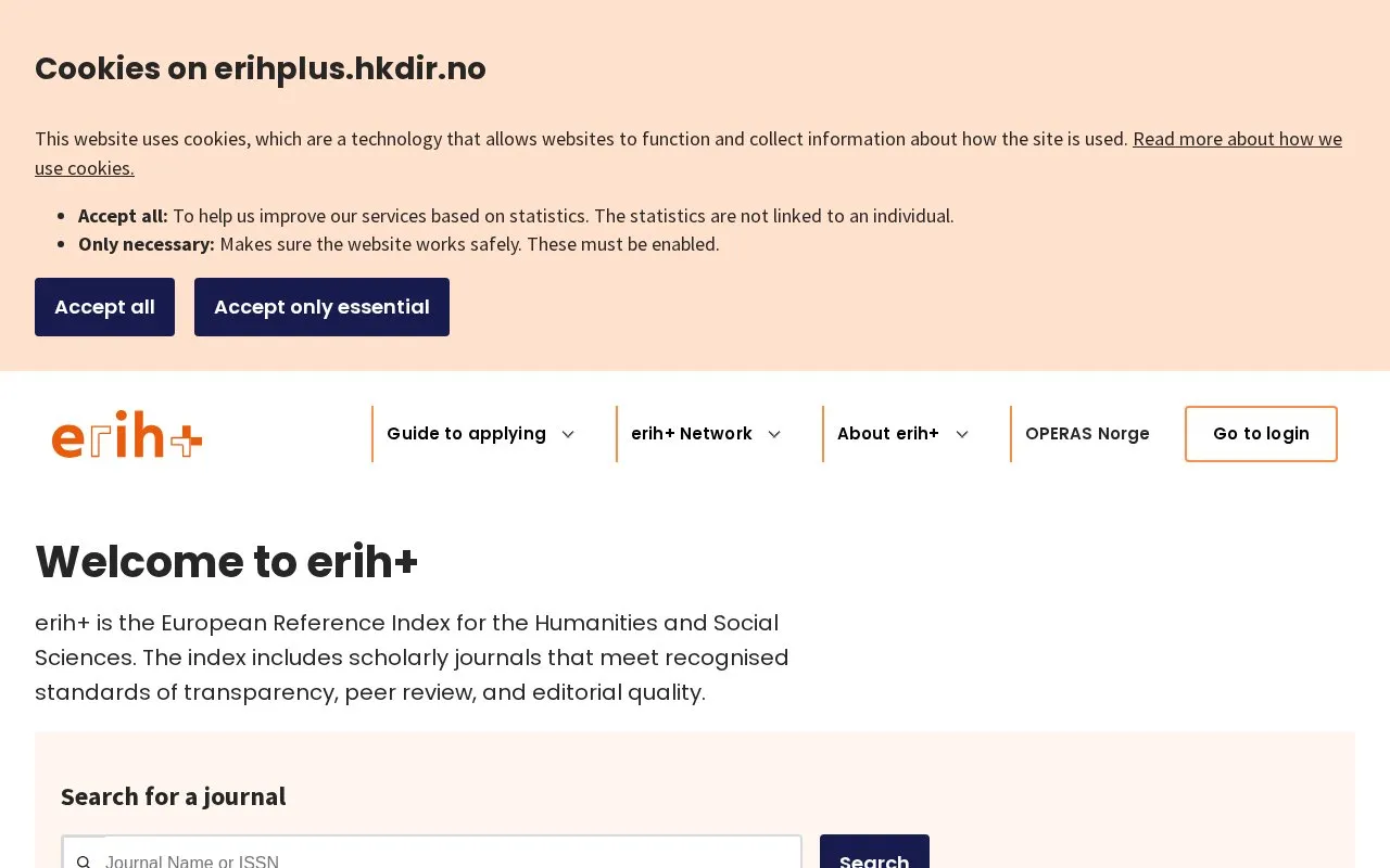 ERIH PLUS homepage screenshot