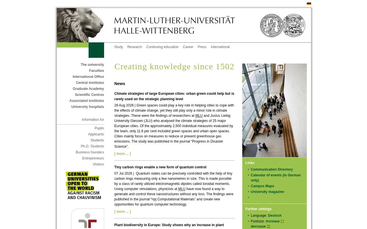 Martin-Luther-Universitat Halle-Wittenberg homepage screenshot