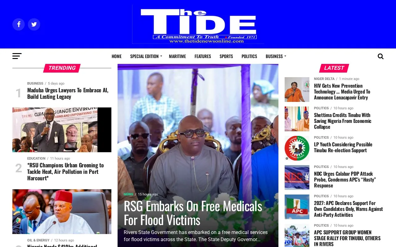 The Tide homepage screenshot