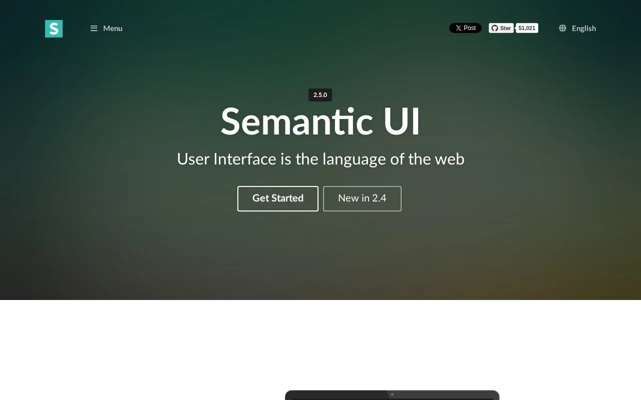 Semantic UI homepage screenshot