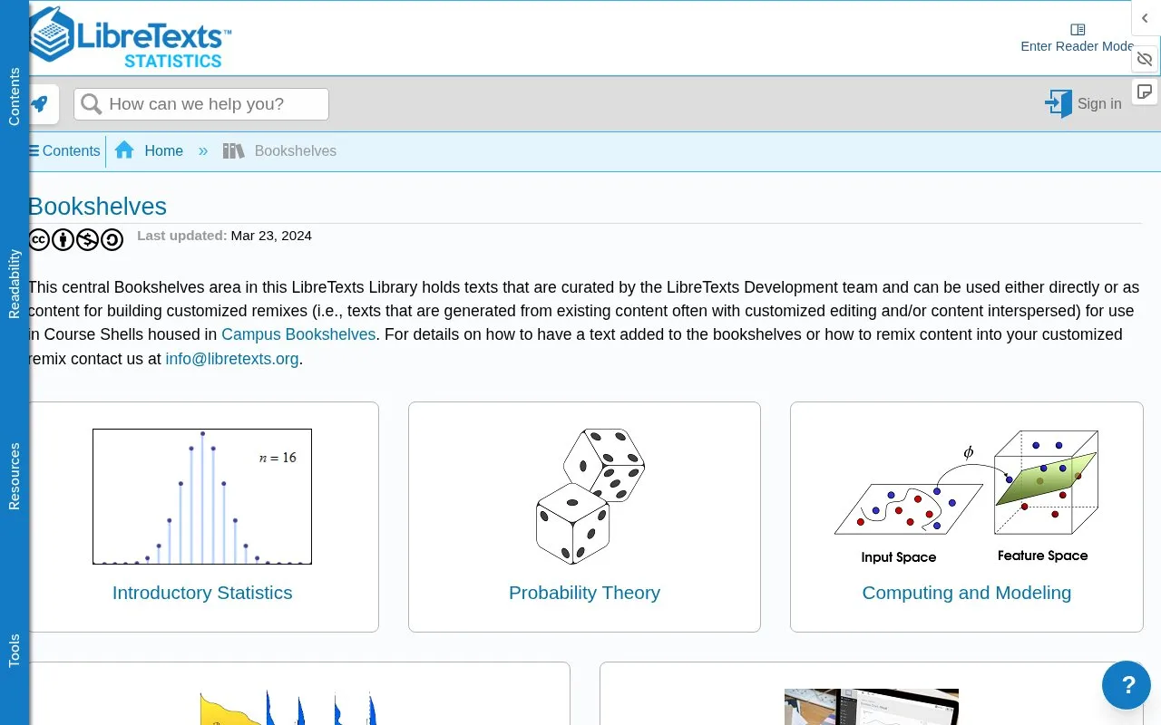LibreTexts Statistic homepage screenshot