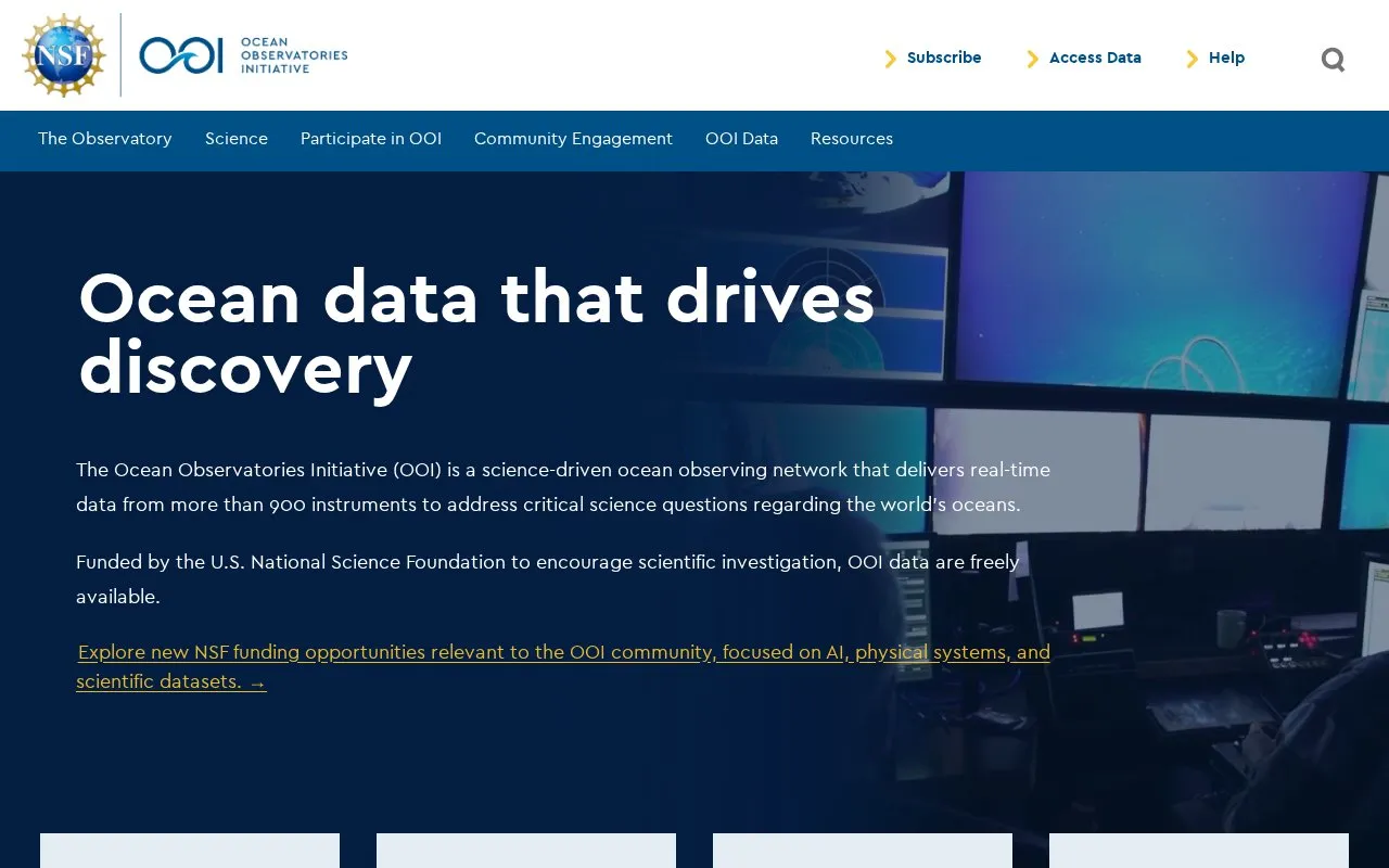NSF Ocean Observatories Initiative Data homepage screenshot