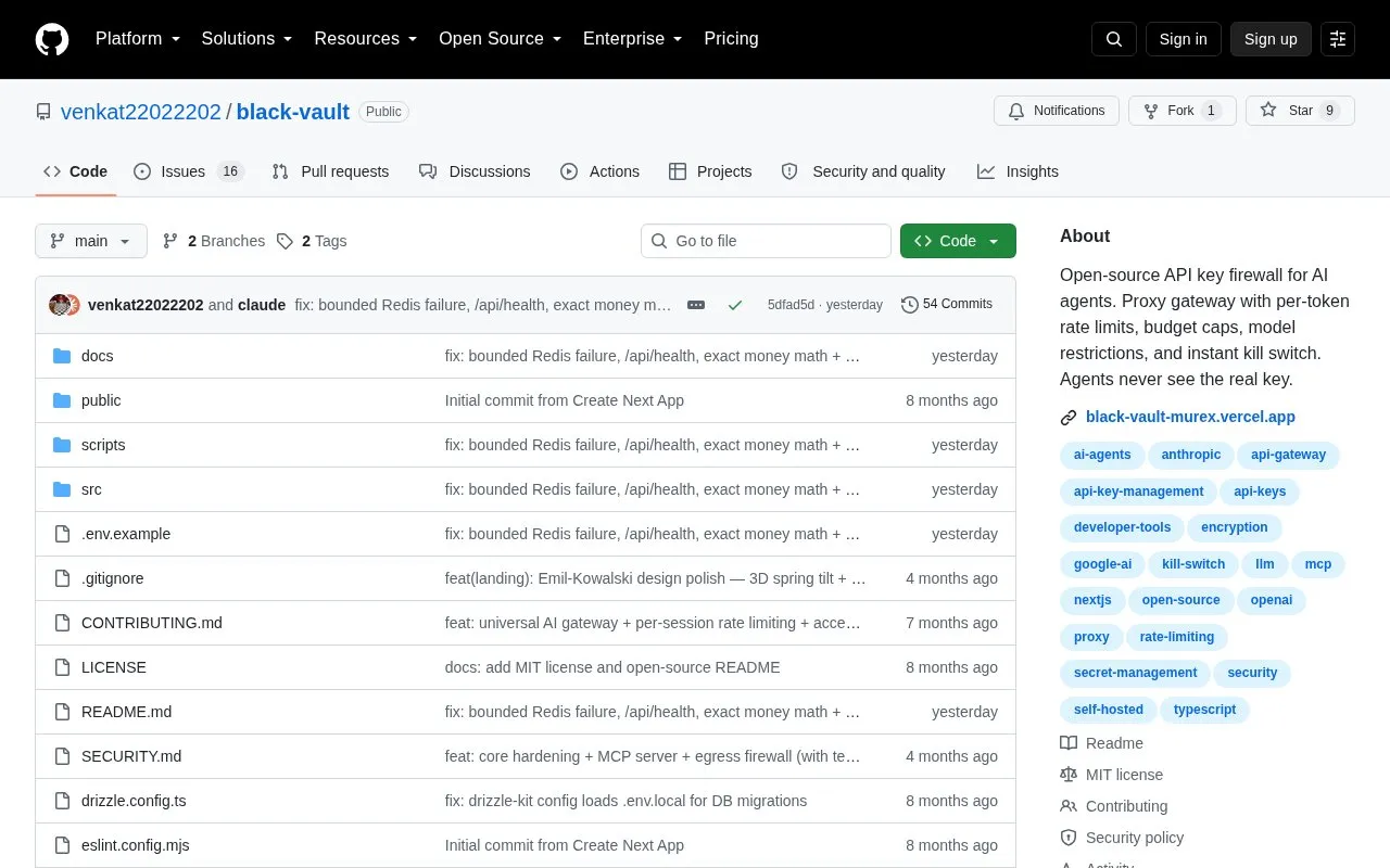 BlackVault homepage screenshot