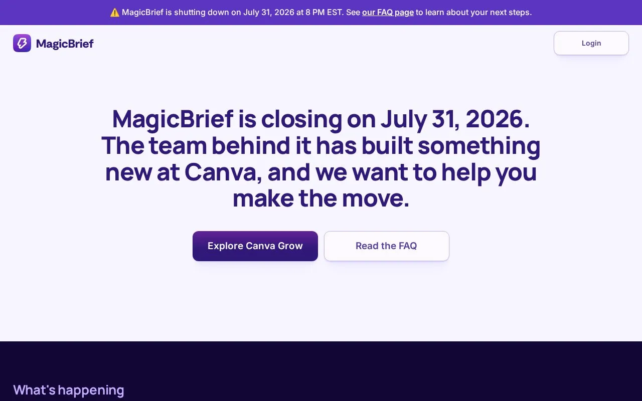 MagicBrief homepage screenshot