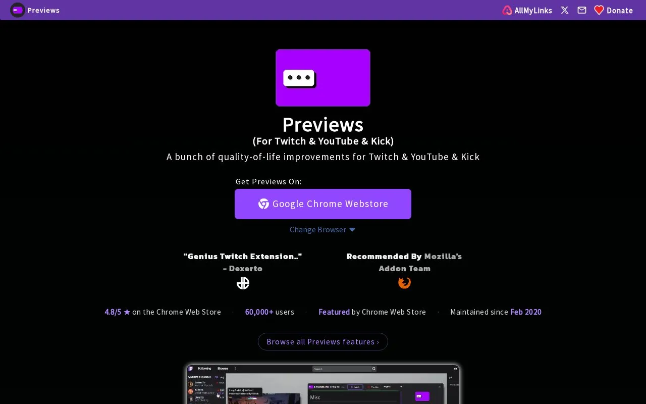 Previews homepage screenshot
