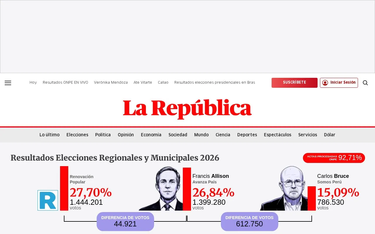 La República homepage screenshot