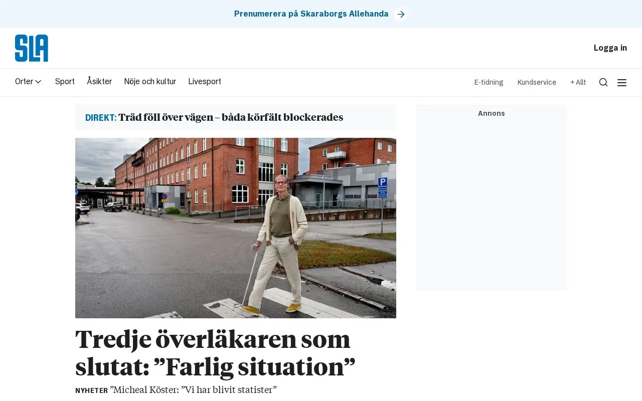 Skaraborgs Allehanda homepage screenshot