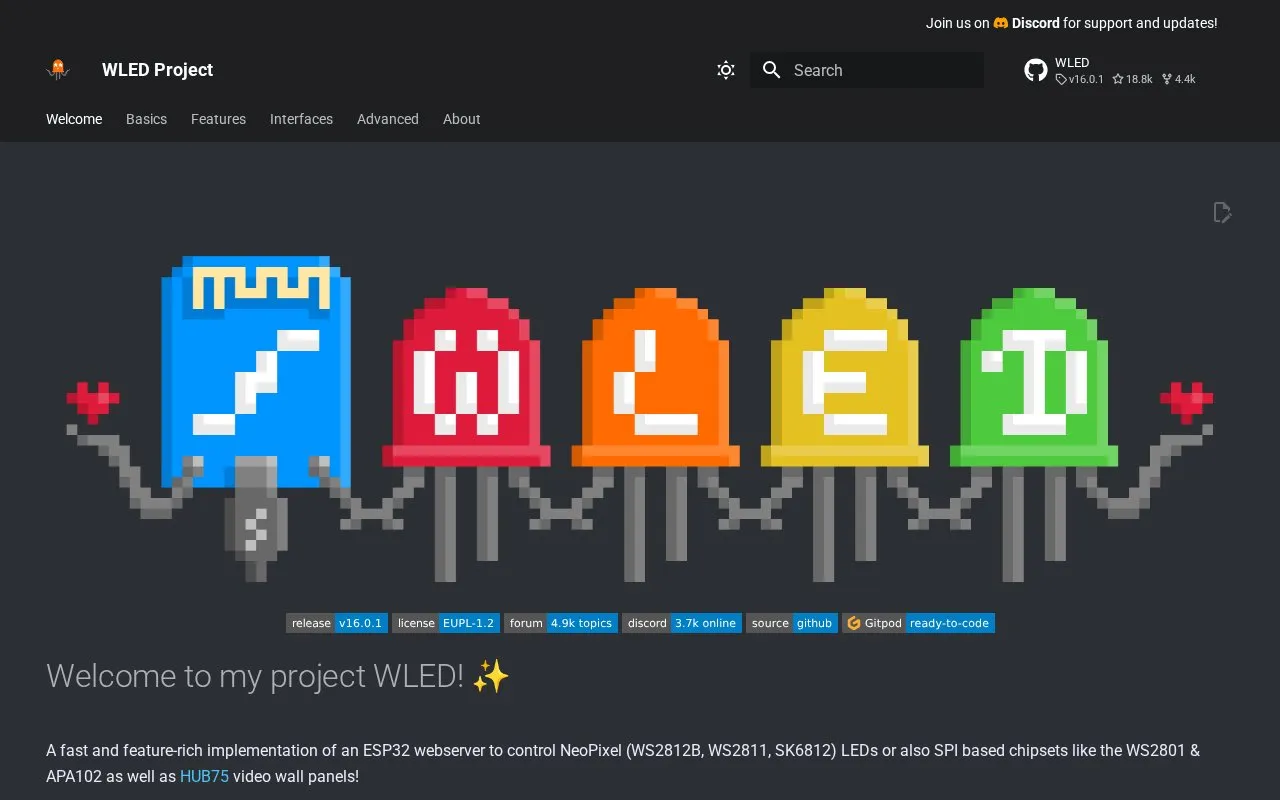 WLED homepage screenshot