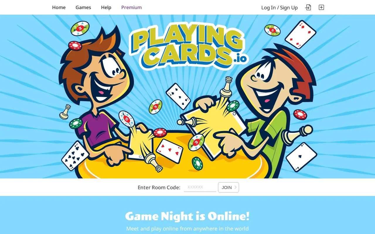 PlayingCards.io homepage screenshot