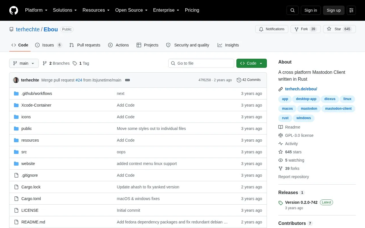 Ebou homepage screenshot