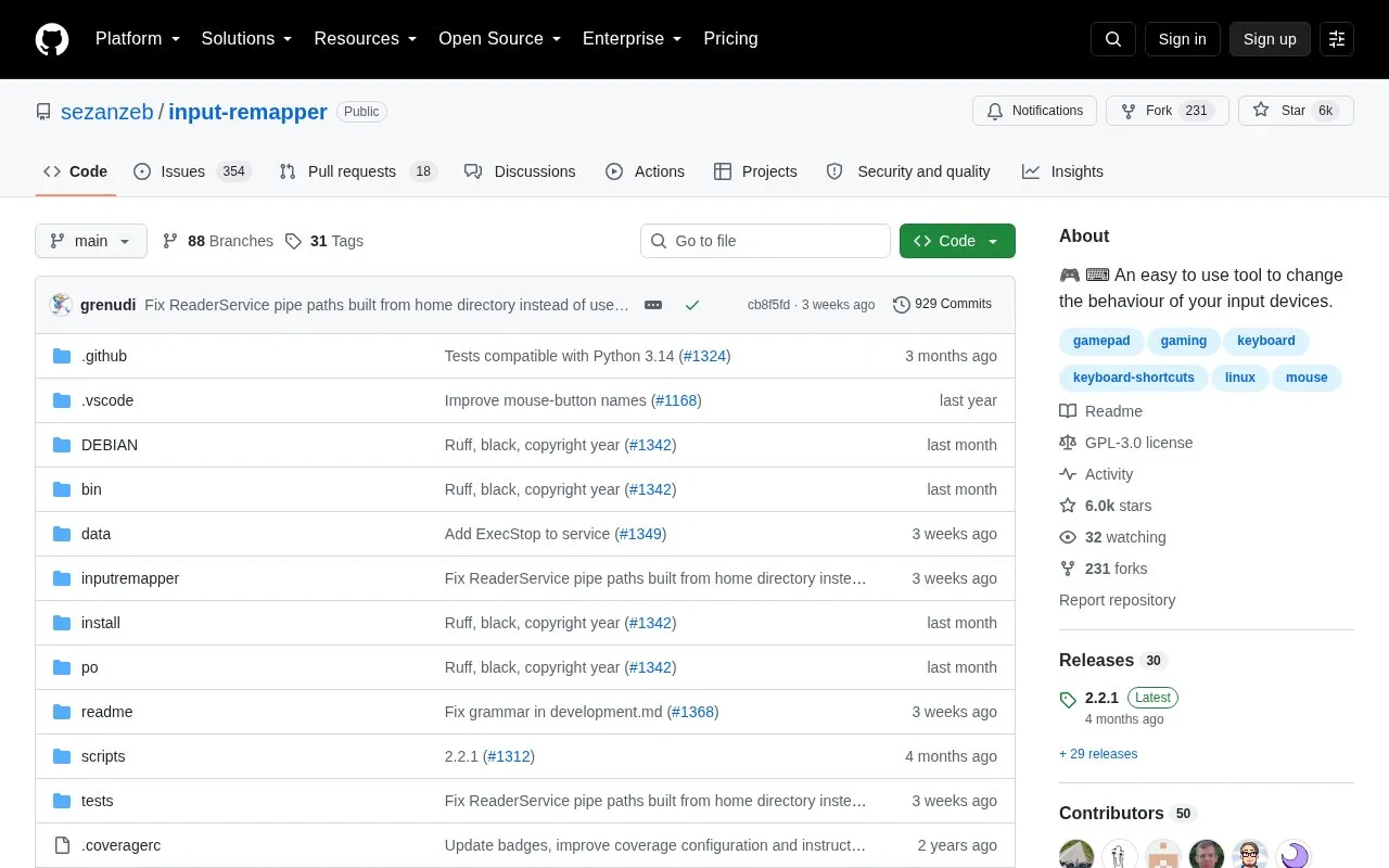 Input Remapper homepage screenshot