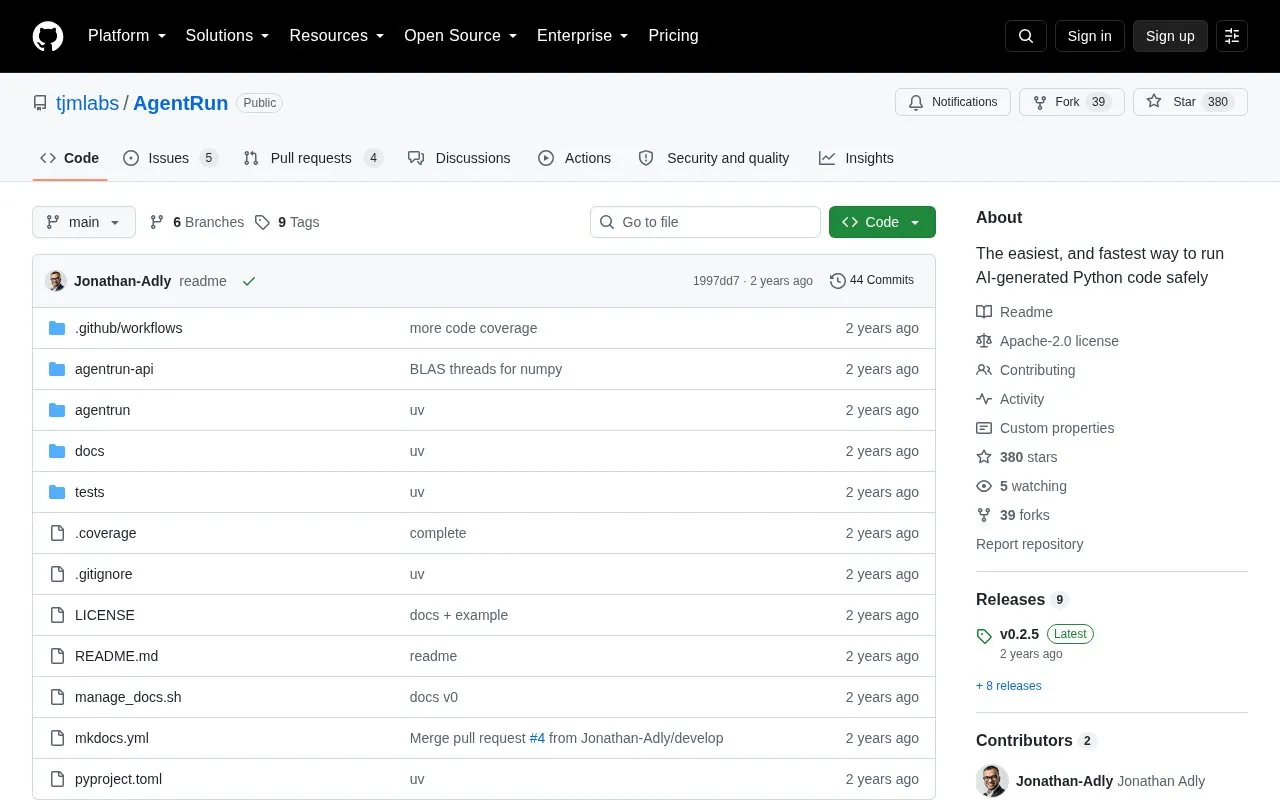 AgentRun homepage screenshot