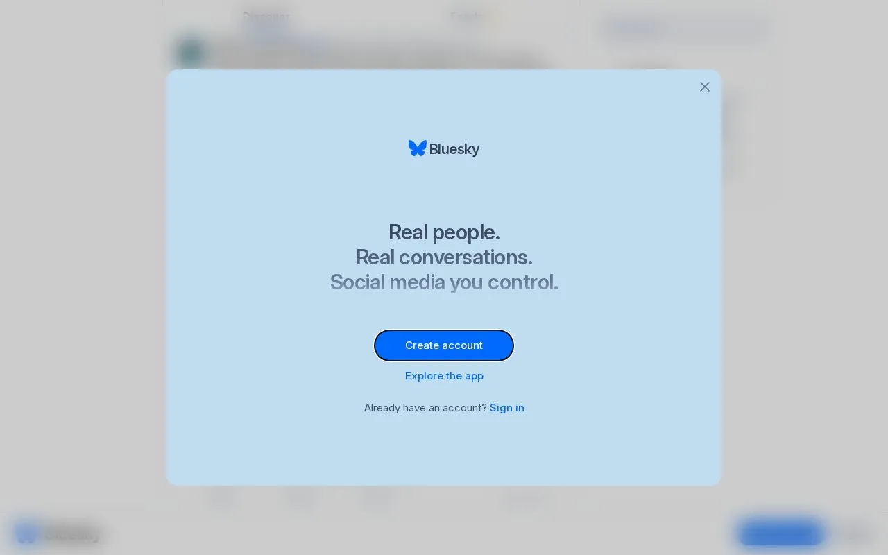 Bluesky homepage screenshot