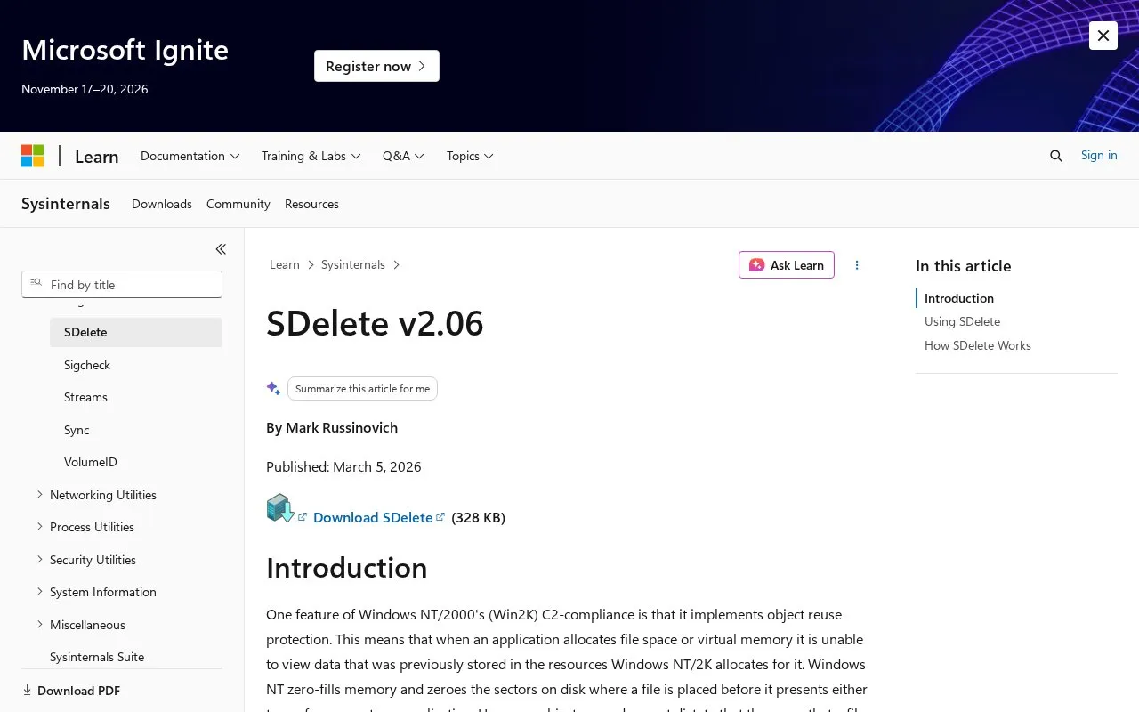 SDelete homepage screenshot
