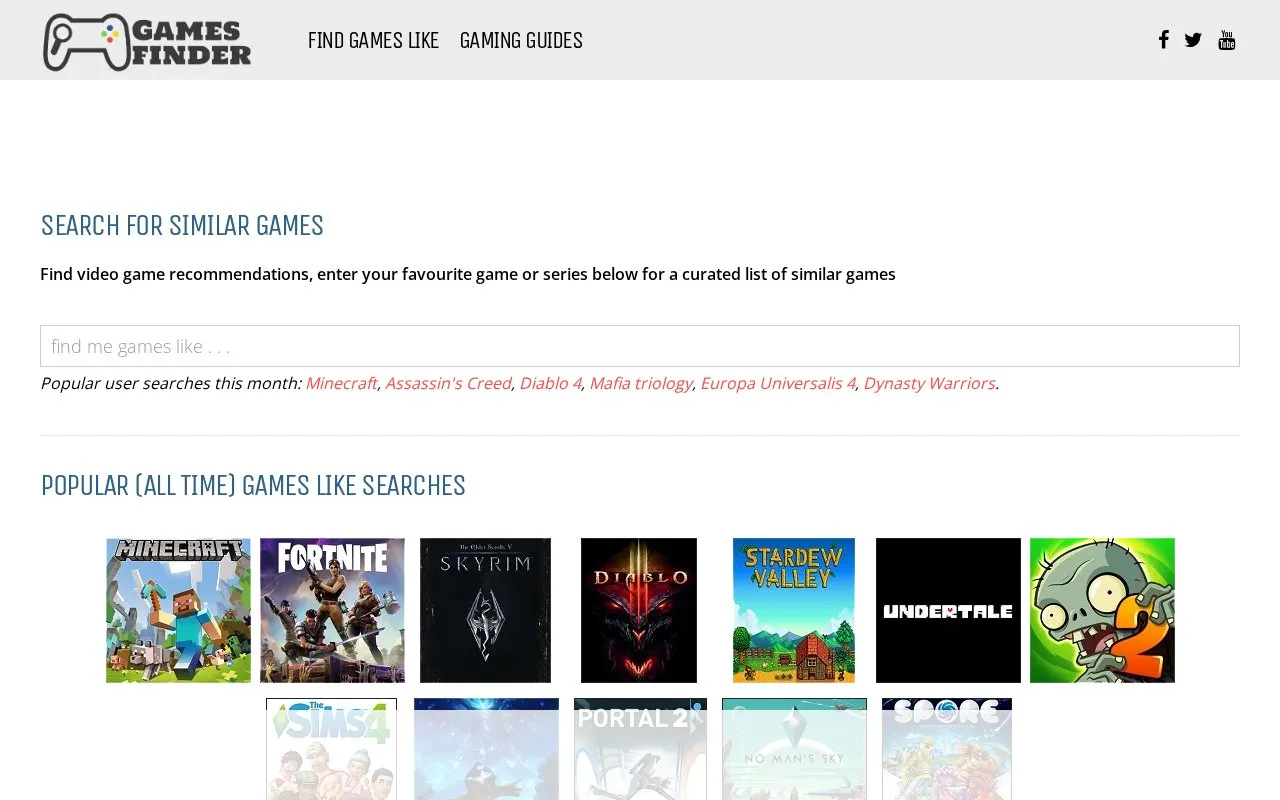 Games Like Finder homepage screenshot