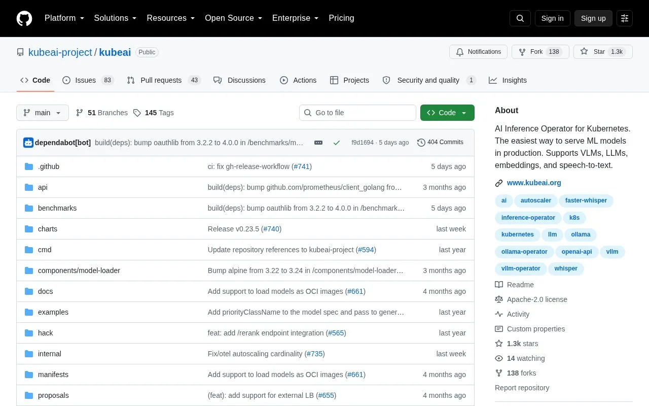 KubeAI homepage screenshot