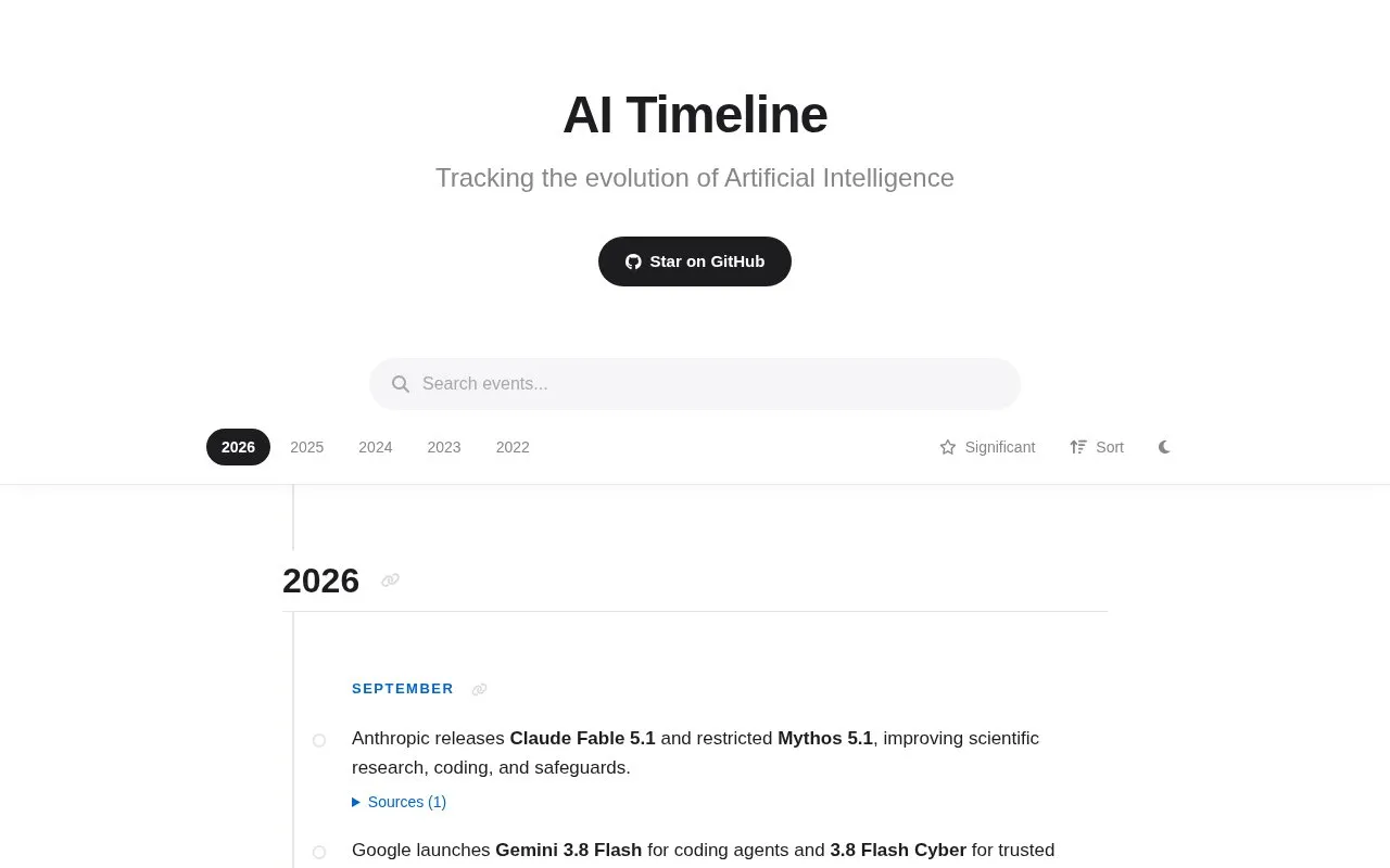 AI Timeline homepage screenshot