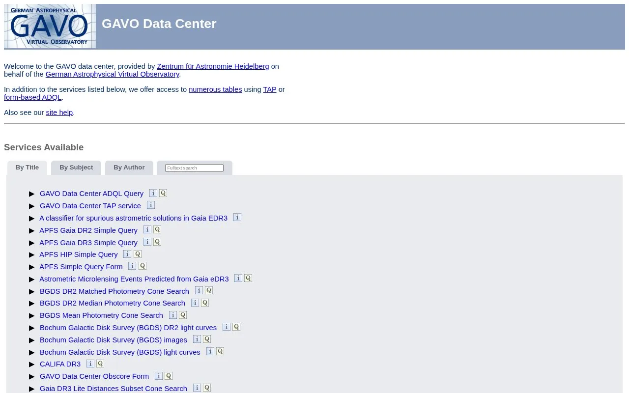 GAVO Data Centre homepage screenshot