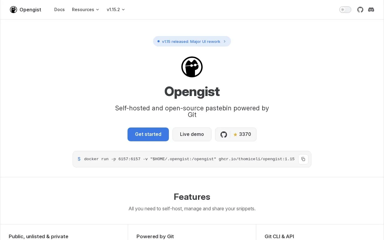 Opengist homepage screenshot