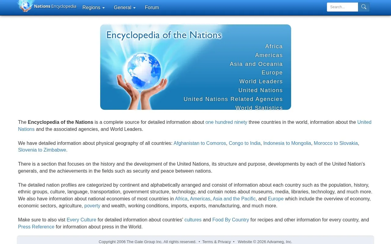 NationsEncyclopedia homepage screenshot