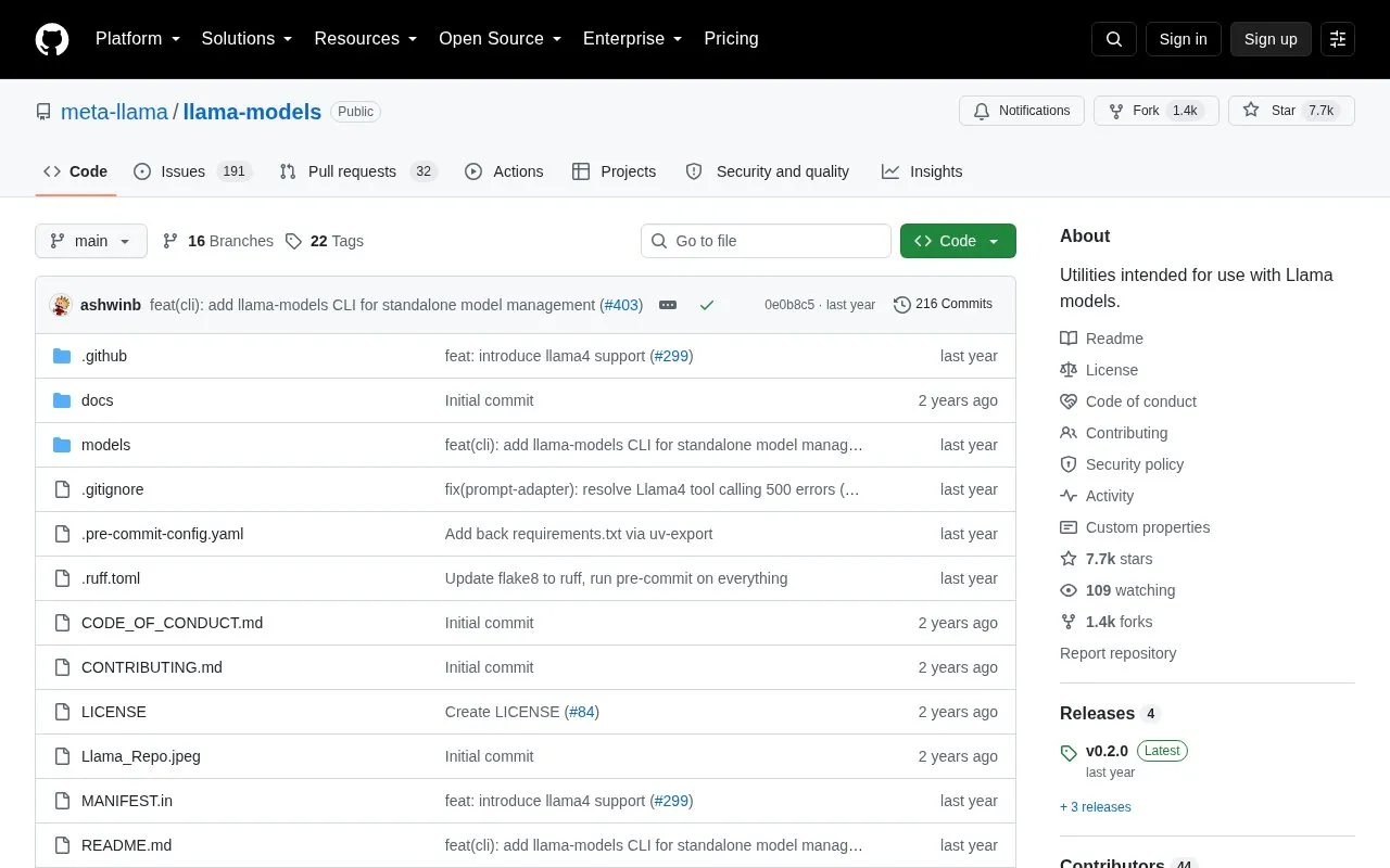 Meta LLaMA 3.1 Models homepage screenshot