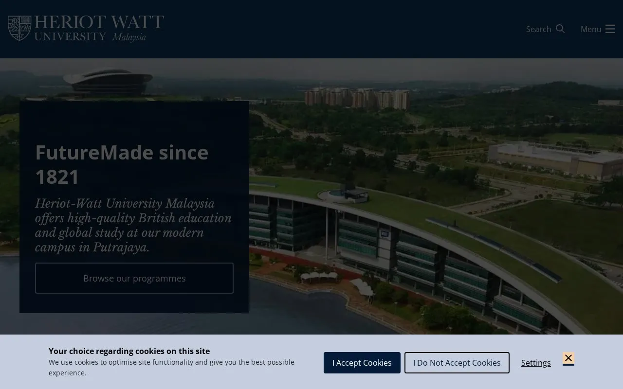 Heriot-Watt University Malaysia homepage screenshot