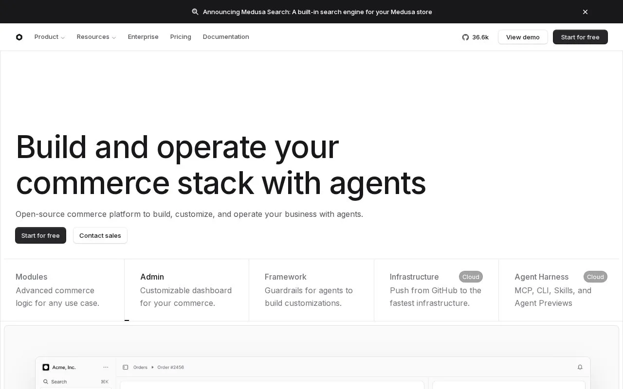 MedusaJS homepage screenshot