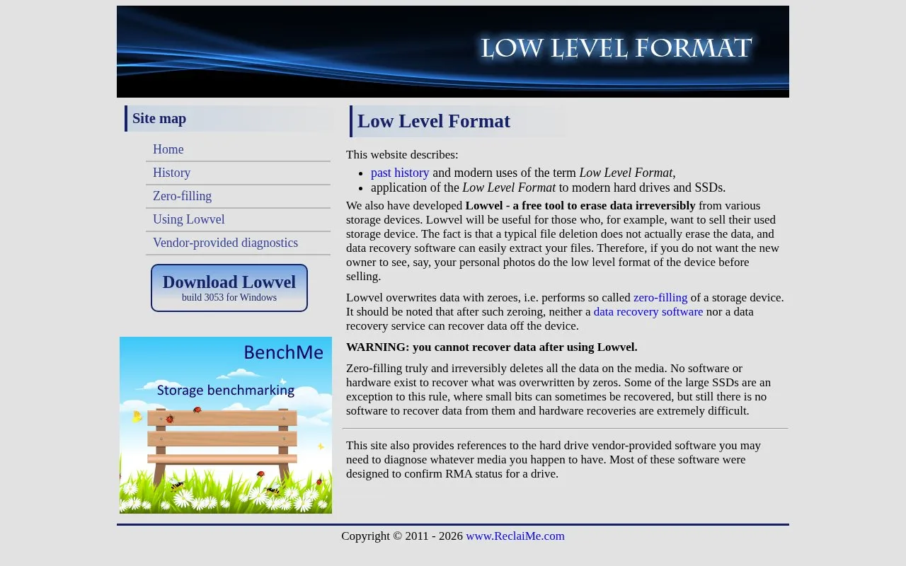 Low Level Format homepage screenshot