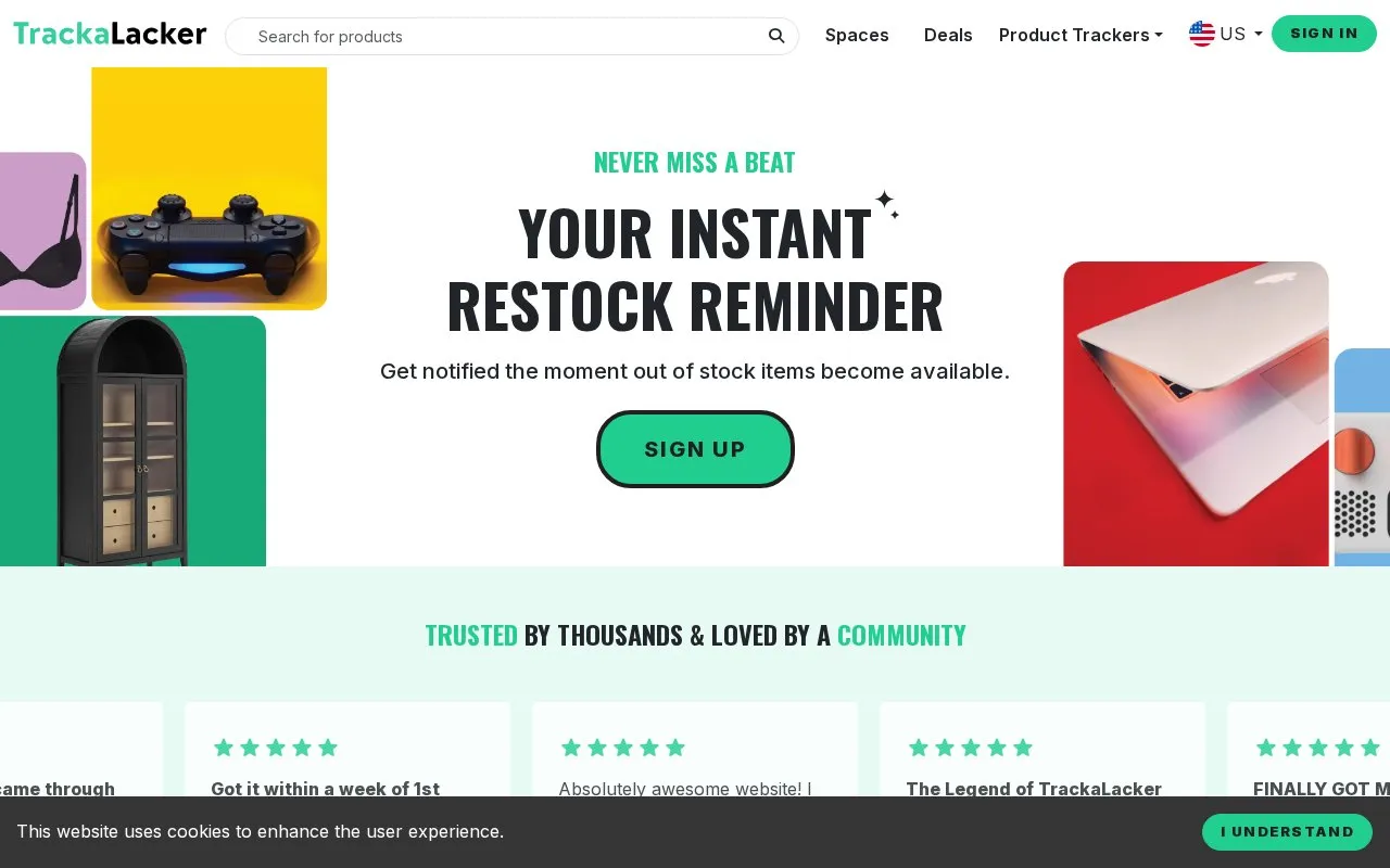 TrackaLacker homepage screenshot