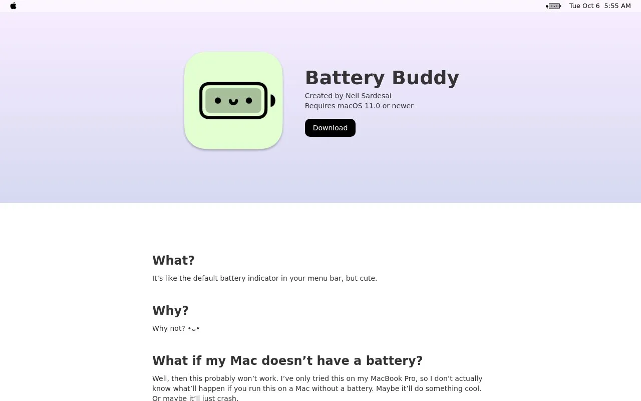 BatteryBuddy homepage screenshot