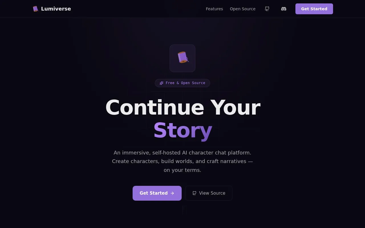 Lumiverse homepage screenshot